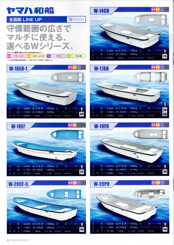 ヤマハ 和船 Ｗシリーズ 19~38ft（全国版ラインナップ・北日本仕様版ラインナップ） カタログ作成年度不明 | life777